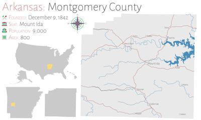 Large and detailed map of Montgomery county in Arkansas, USA