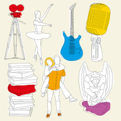 Obraz premium Set of different artistic symbols in lineal style.