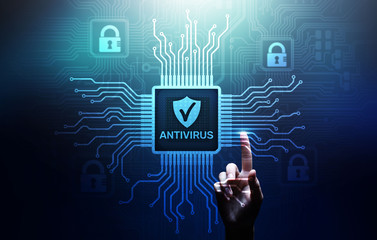 Antivirus Cyber security Data protection Technology concept on virtual screen.