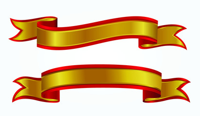 set of decorative gold ribbon banners isolated 
