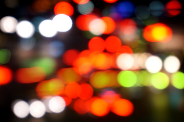 Colorful blurred and bokeh reflection lighting of cars head light on the road with traffic jam at...