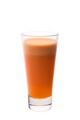 Fresh carrot and apple juice isolated on white