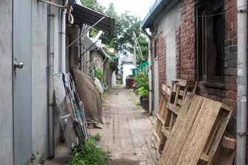 Wandcirkels Smal steegje Old narrow alley Korea. streets and narrow alleyways of Korea.  © bong