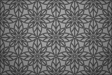 Abstract geometric pattern with lines, snowflakes. A seamless vector background. Grey and black texture. Graphic modern pattern