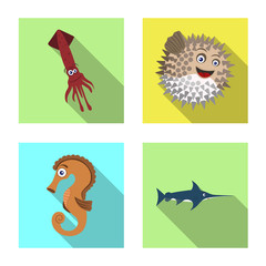 Vector illustration of sea and animal icon. Collection of sea and marine vector icon for stock.