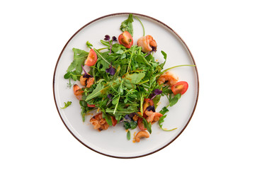 Salad with shrimps and fresh vegetables isolated on white