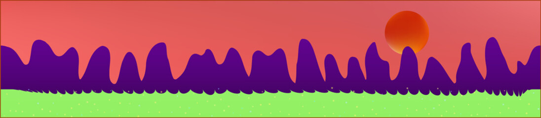 Coral sky, and mountains landscape. 