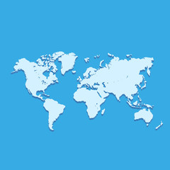 Fototapeta na wymiar Vector 3d World Map over Blue Background