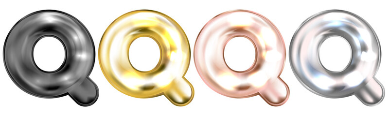 Golden foil balloon, inflated alphabet symbol Q