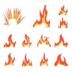 Vector illustration of fire and red symbol. Set of fire and campfire stock symbol for web.