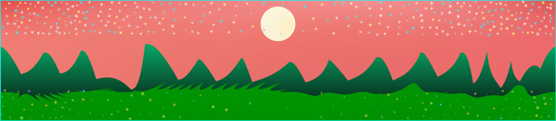 Coral sky, and mountains landscape. 