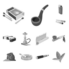 Vector design of equipment and smoking icon. Set of equipment and harm stock vector illustration.