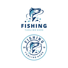 Vintage Salmon Fishing emblems, labels and design elements. Vector illustration