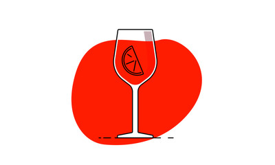 Aperol spritz vector illustration. linear flat illustration of popular alcohol cocktail with orange slice. Modern bubble design.