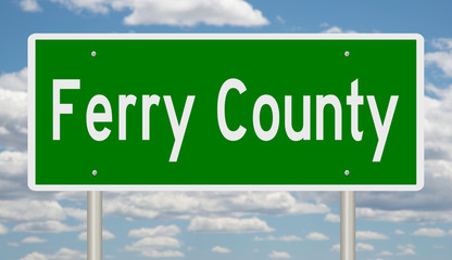 Rendering of a green highway sign for Ferry County Washington