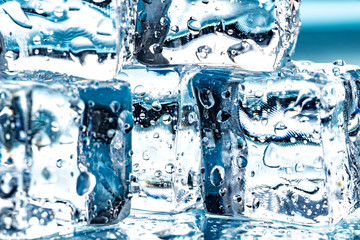 ice cubes on blue background