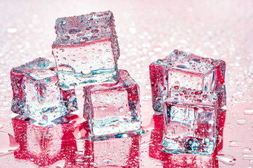 Ice cubes on pink background