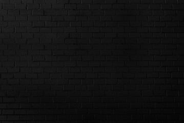 Abstract panoramic black brick wall pattern background and black backdrop, Blank copy space.