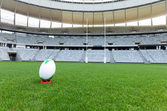 Rugby Ball On A Stand In A Stadium