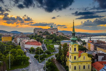 Budapest, Hungary - Aerial skyline view of Budapest with Saint Catherine of Alexandria Church, Buda...