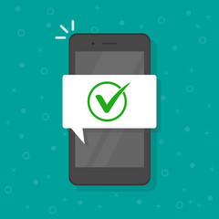 Smartphone with checkmark on screen. Modern flat design. Vector illustration