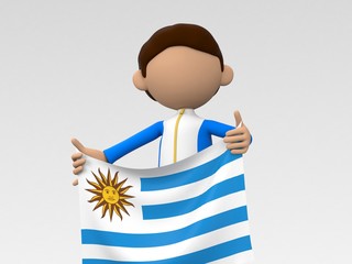 国旗を掲げるウルグアイのスポーツ選手