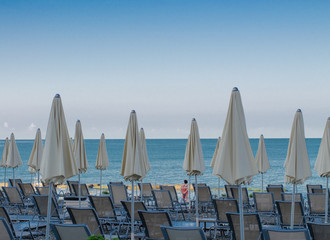 Beach umbrellas and sun beds