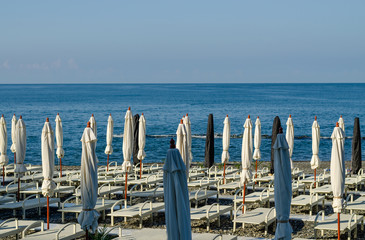 Beach umbrellas and sun beds on the beach