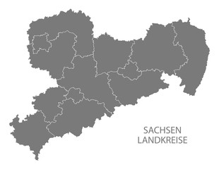 Modern Map - Saxony map of Germany with counties gray