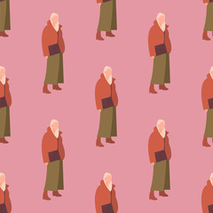 fashionable seamless pattern with human dressed in a trendy autumn clothes