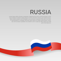 Russia flag background. Wavy ribbon in the color of the russian flag on a white background. National poster. State russian patriotic cover, flyer. Vector tricolor design