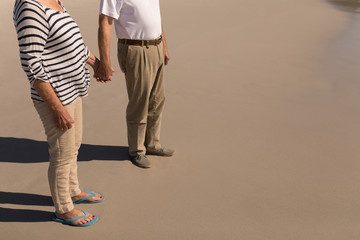 Senior couple holding hands on beach