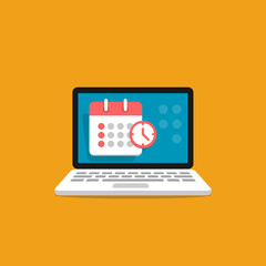Calendar icon on screen laptop. Schedule, appointment, important date concept. Vector illustration in flat style.