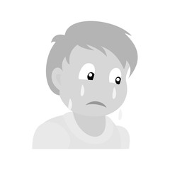Portrait of sad boy on crying. Baby boy monochromatic vector illustration. Flat design.