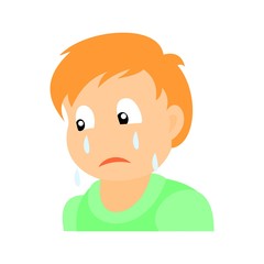 Portrait of sad boy on crying. Baby boy color vector illustration. Flat design.