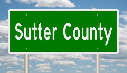 Rendering of a green highway sign for Sutter County California