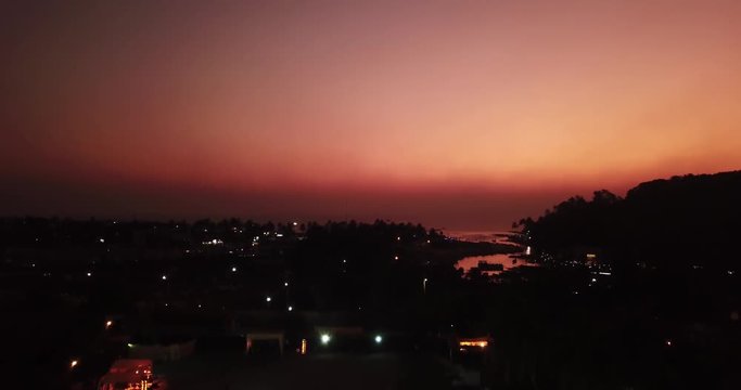 Drone shot after sunset at Baga Beach, Goa