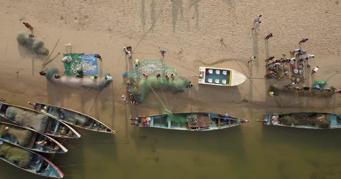 Fishing boats with their catch at Baga Beach, Goa