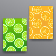 Oranges and  lime pattern, creative pages covers for bar menu, juicy drinks or fruits restaurant