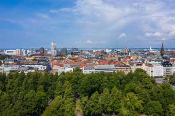 Fototapeta premium Aerial: The cityscape of Malmo, Sweden