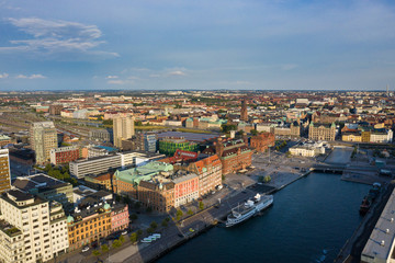 Fototapeta na wymiar Aerial: The cityscape of Malmo downtown, Sweden