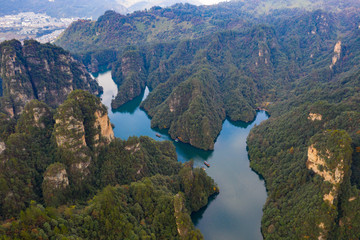 Amazing scenery from above view of BaoFeng lake in Zhangjiajie