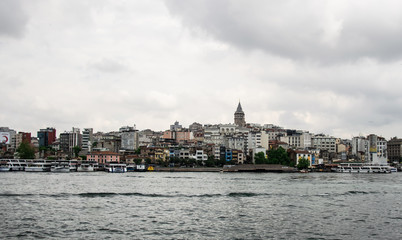 Galata Tower rise above the city, Istanbul, Turkey. It is an attraction of Istanbul. Beautiful panoramic view of the old district of Istanbul