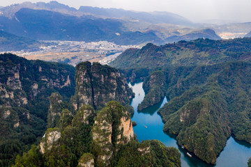 Beautiful mountainous landscape from aerial view in Zhangjiajie, China