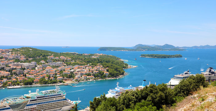 Dalmatian coastline panoramic view from Dubrovnik, Croatia, Europe