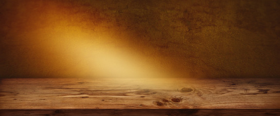 Spotlight on wooden table