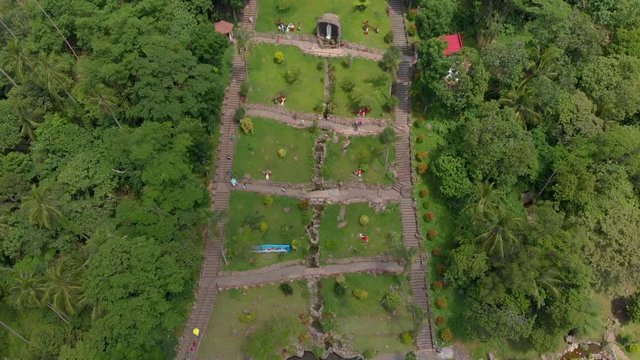 Aerial drone footage of beautiful salute Jesus at Kamay ni Hesus healing Catholic church.