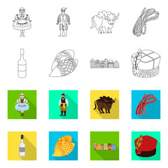 Vector illustration of traditional and tour sign. Set of traditional and landmarks stock symbol for web.