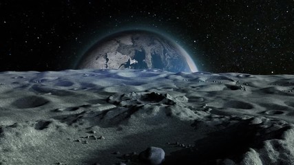 Blue Planet Earth from a Crater on the Moon's Surface