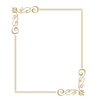 Vector thin gold beautiful decorative vintage frame for your design. Making menus, certificates, salons and boutiques. Gold frame on a dark background. Space for your text.